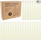 WPONSZU 50 Pack Ivory Taper Candles, 7-8 Hours Burn Time, Smokeless and Dripless by WPONSZU