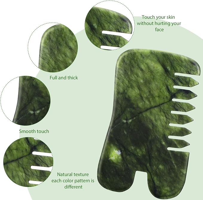 BBTO 2 Pcs Jade Comb for Scalp Massage Gua sha Comb for Head Body spa Hair - Image 3