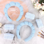6Pcs Blue Spa Set, Skincare Wrist Washbands, Terry Cloth Headbands - Image 7