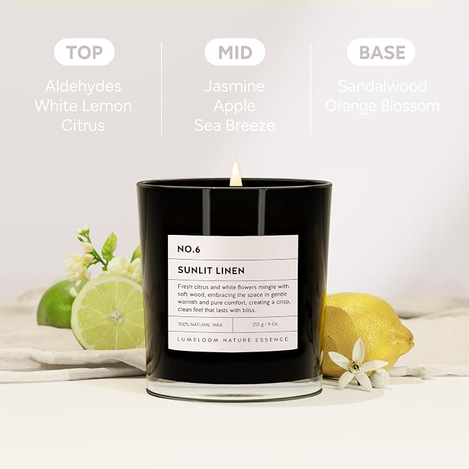 Sunlit Linen Luxury Scented Candles, 9oz Soy Wax Candles - Image 2