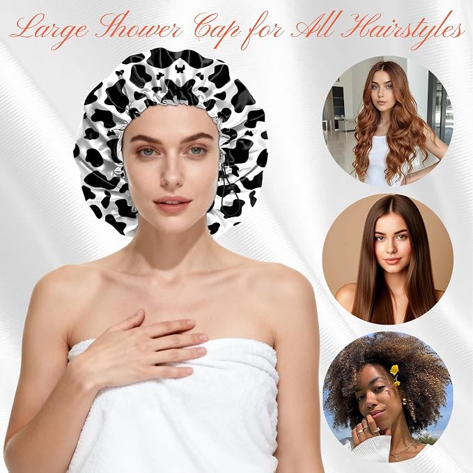 Shower Cap Reusable Double Layer Adjustable Elastic Waterproof EVA Hair Bath - Image 4