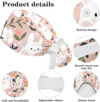 Scrub Caps Women Ponytail Cute Pink and White Leaves Caps Bouffant Working Hat - Image 4