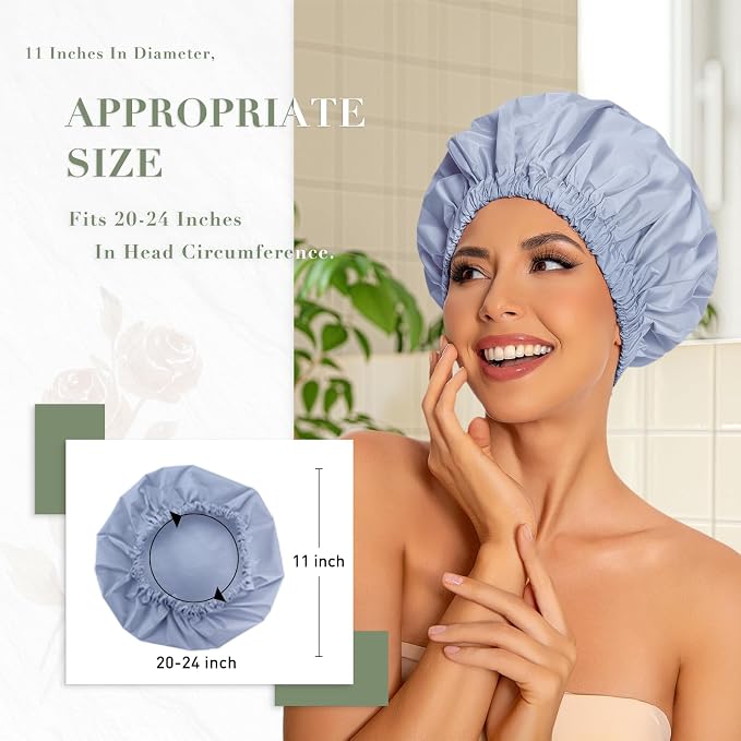 Reusable Shower Cap for Women, Large Waterproof Shower Bonnet - Image 3