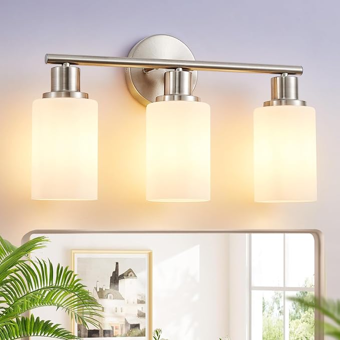 DLLT 3-Light Bathroom Light Fixtures: Nickel Modern Vanity Lights by DINGLILIGHTING