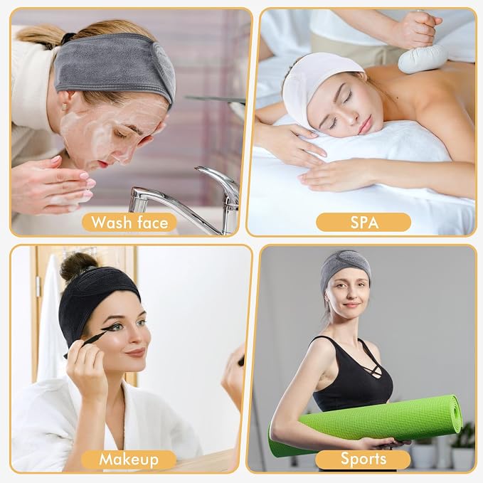 SINLAND Spa Headband for Women 3 Counts Adjustable Makeup Hair Band - Image 4