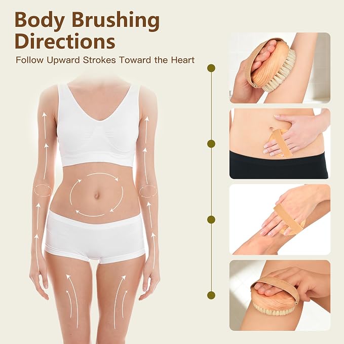 Dry Brushing Body Brush Set for Body and Face, Boar Bristle Body Scrub Brush - Image 6