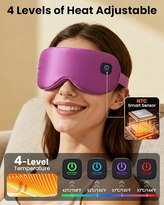 Cordless Heated Eye Mask with 1500mAh Large Battery, 4 Heat Levels & 100% - Image 2