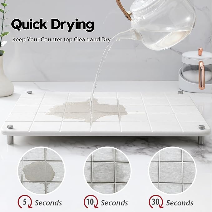 Razborci Stone Dish Drying Mat for Kitchen Counter, Water Absorbing Bathroom - Image 5