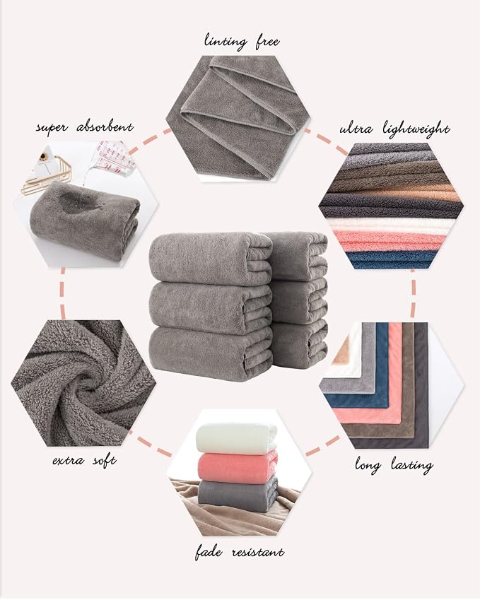 Lumimi Towels 6 Piece Soft Microfiber Bath Towel Set Salon Gym Yoga Travel - Image 2
