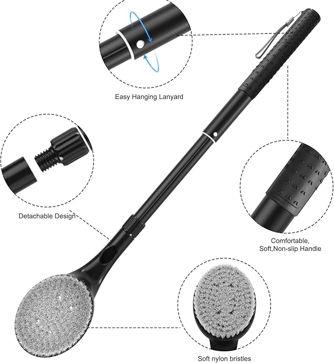 Back Scrubber Anti Slip for Shower, 25.7” Telescopic Back Bath Brush for Shower - Image 3