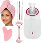 Facial Steamer, Complete Home Spa Set – Jade Roller, Gua Sha, Microfiber Hair by Safkim