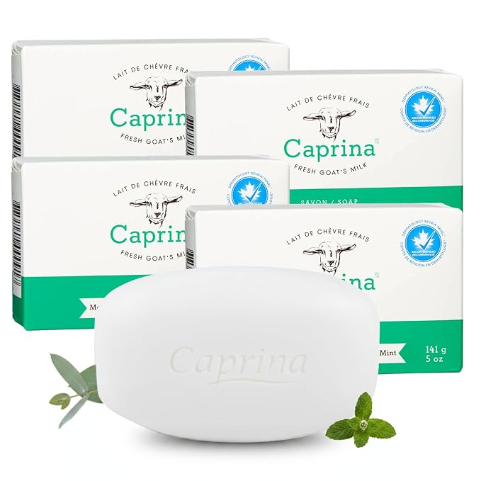 Caprina Goat Milk Bar Soap, EUCALYPTUS MINT, 5 oz, Natural Hand & Body Soap Bars by Caprina