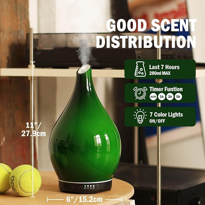 Porseme 280ml Essential Oil Diffuser Glass Color Changing Aroma Air Diffusers - Image 3