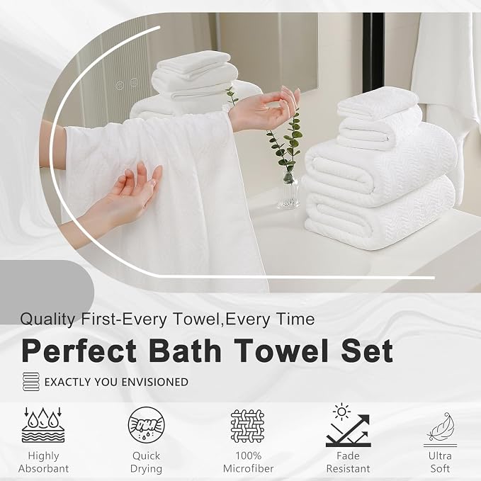8 Piece Bath Towel Set White|2 Oversized Large Bath Sheet, 2 Hand Towels - Image 6