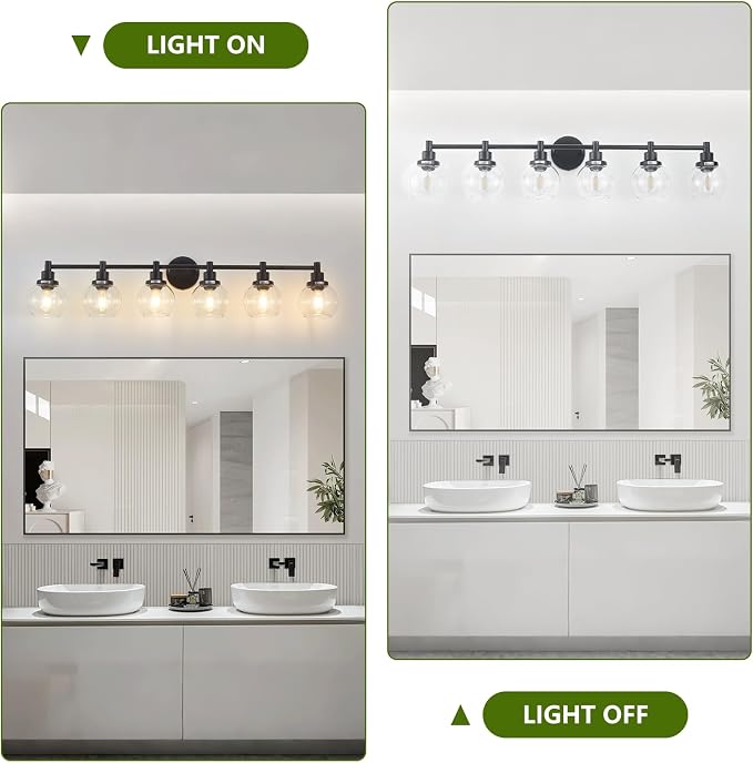 6-Light Bathroom Light Fixture Black Vanity Lights Over Mirror Modern Wall - Image 5
