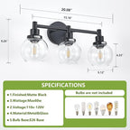 3-Light Bathroom Light Fixture Black Vanity Lights Over Mirror Modern Wall - Image 3