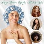 2 PCS Shower Cap Waterproof Double Layer Elastic Adjustable Reusable Hair Bath - Image 4