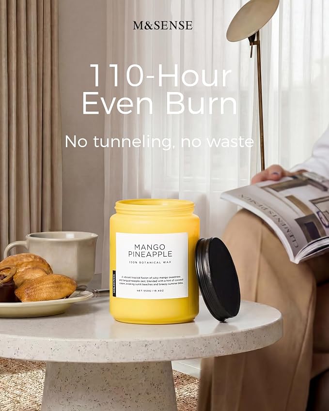 M&SENSE Mango Pineapple Scented Candle, 19.4oz Non Toxic Natural Soy Wax 110 - Image 6