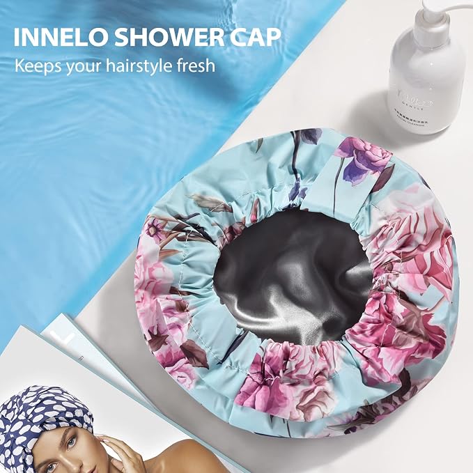 INNELO Luxury Shower Cap for Women Reusable Waterproof, Double Layered Shower - Image 7