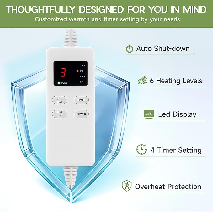 Heating Pad for Full Body Pain Relief 6 Heat Levels 4 Timers Soothes Back - Image 5