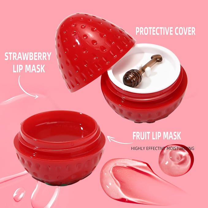 6 PCS Mini Bee Lip Balm Lip Mask Fruit Pot, Strawberry Lip Balm - Image 6