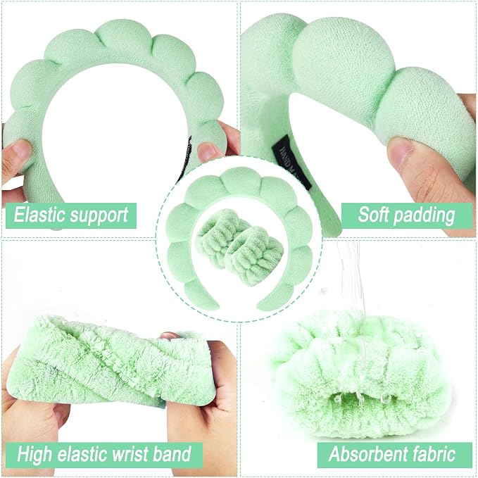 Zkptops Spa Headband for Washing Face Wristband Set Sponge Makeup Skincare - Image 5