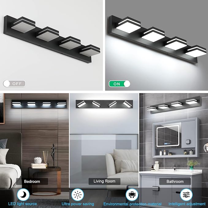 SineRise LED Modern Bathroom Vanity Light Fixtures, Matte Black Modern Acrylic - Image 3