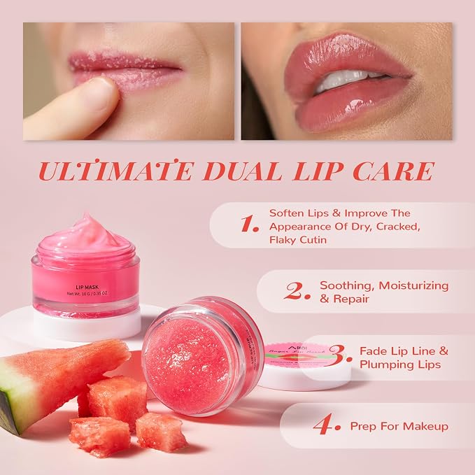 Hydrating Lip Mask Set, Lip Scrub & Lip Butter, Overnight Lip Treatment Set - Image 3