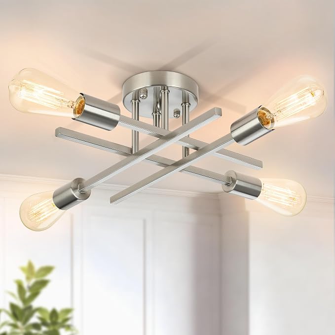 SunRider Industrial 4-Light Semi Flush Mount Ceiling Light Fixture, Brushed by SunRider