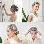 100PCS Disposable Shower Caps, Plastic Clear Hair Cap Large Thick Waterproof - Image 5