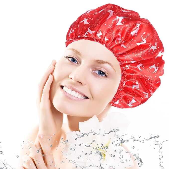 4 PCS Shower Cap for Women, Elastic and Reusable Bath Caps, Double Layers - Image 7