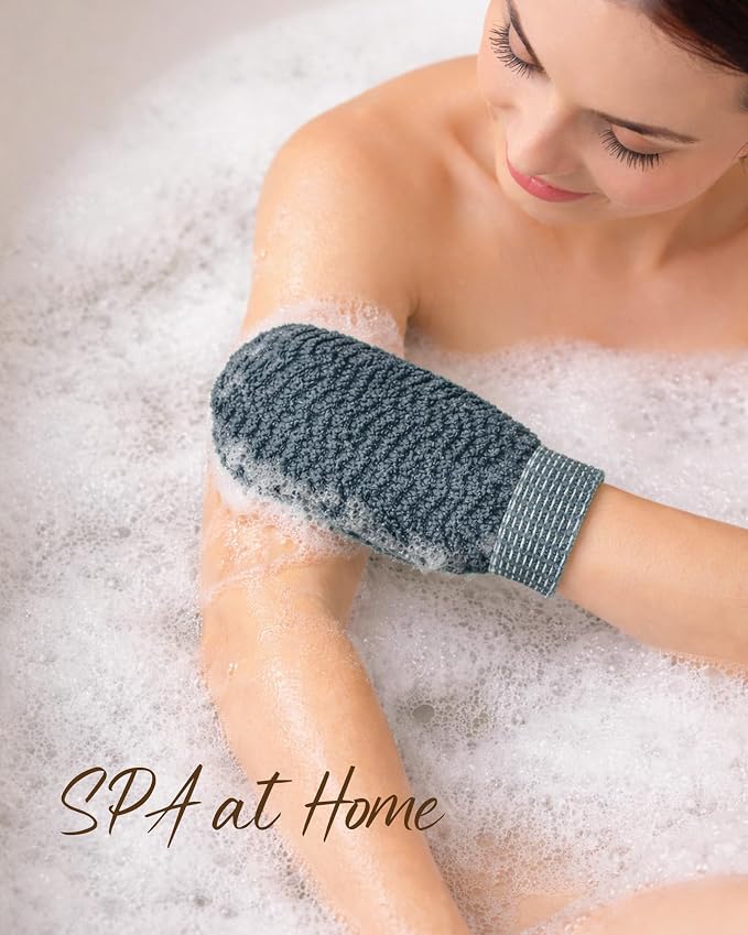 Exfoliating Gloves 2 Pack, Wave Texture Exfoliating Mitt - Image 2