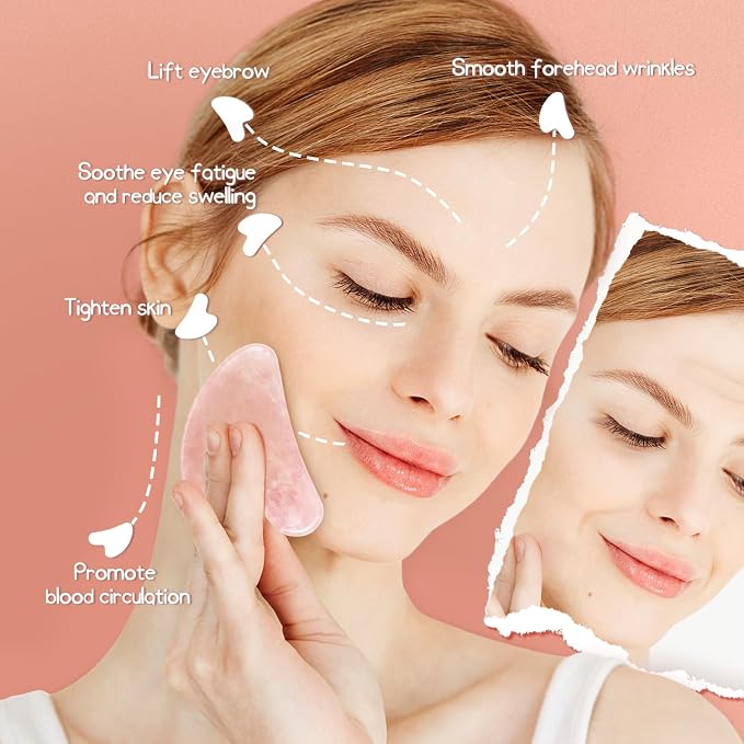 Flagest Gua Sha Rose Quartz Massage Tool, Facial Tool - Image 2