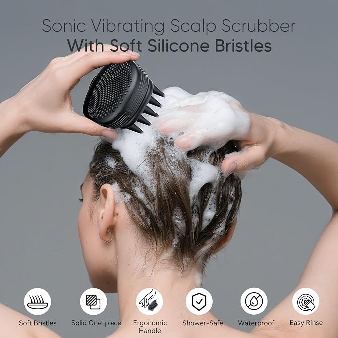 EKZ Sonic Vibrating Scalp Massager Shampoo Brush: Electric Silicone Hair - Image 2