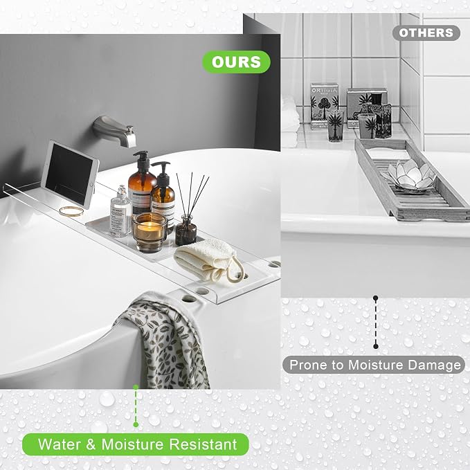 Clear Bathtub Tray Caddy, Bath Tub Rack Shelf, Luxury Bathroom Organizer Tablet - Image 3