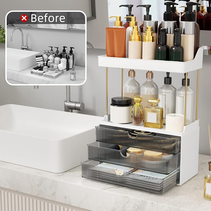 StorBin Strong 3 Drawers Bathroom Counter Organizer, 5 Tier Makeup Organizer - Image 3