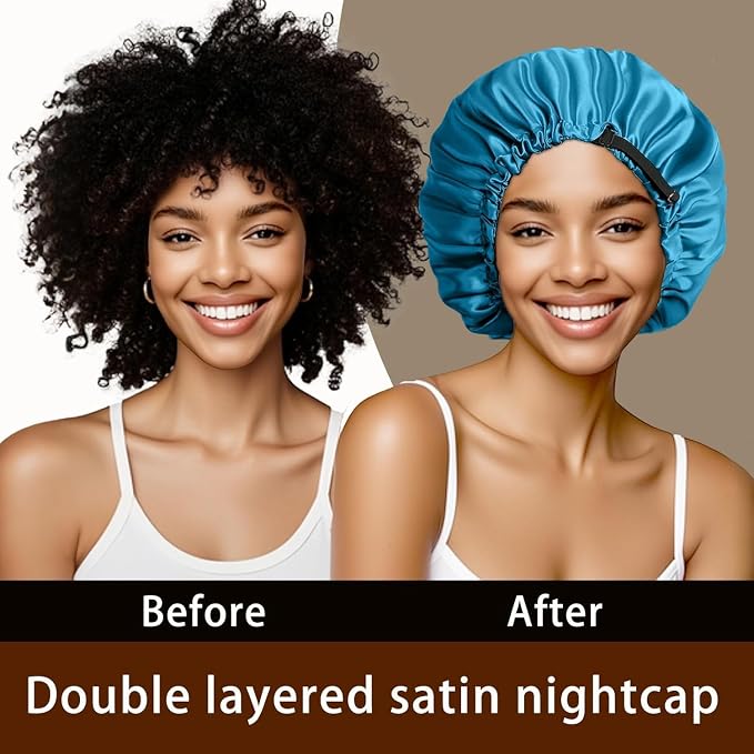 Large Microfiber Hair Towel Wrap & Satin Bonnet Set - Image 8