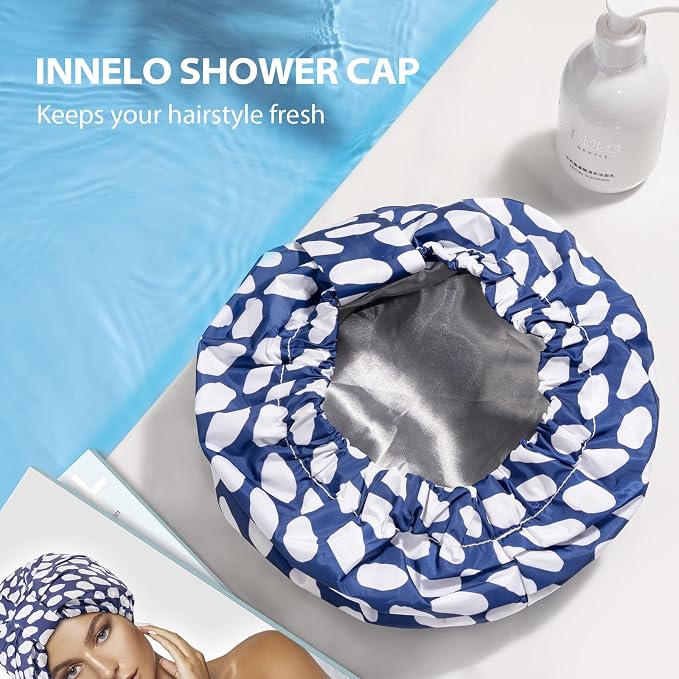 INNELO Luxury Shower Cap for Women Reusable Waterproof, Double Layered Shower - Image 7