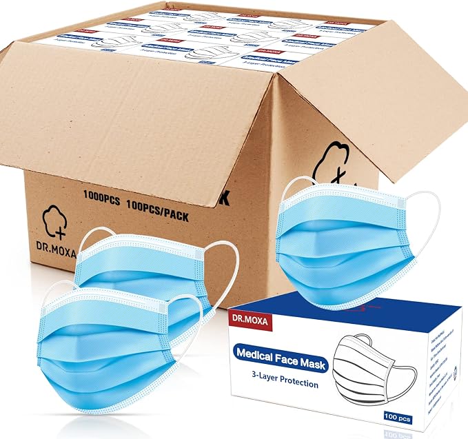 DR.MOXA 1000 Pack Disposable Medical Face Masks Breathable 3 Ply Masks by DRMOXA