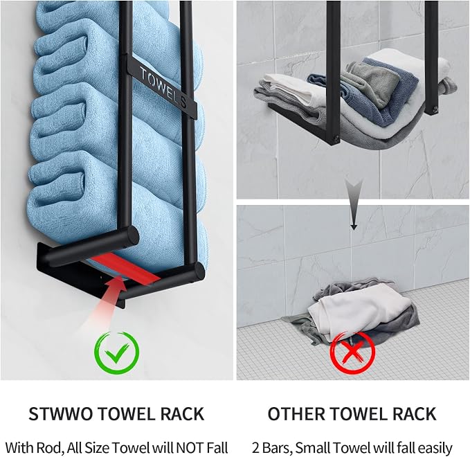 STWWO Towel Racks for Bathroom Wall Mounted, 22inch Wall Towel Rack for Rolled - Image 3