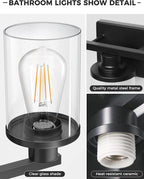 L LOHAS LED 3-Light Black Bathroom Light Fixtures, Modern Bathroom Lighting - Image 4
