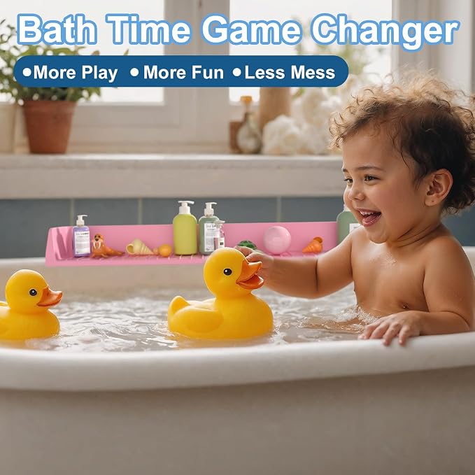 Splash Guard for Bathtub Kids, Silicone Bath Splash Guard Play Shelf, Tub Water - Image 2