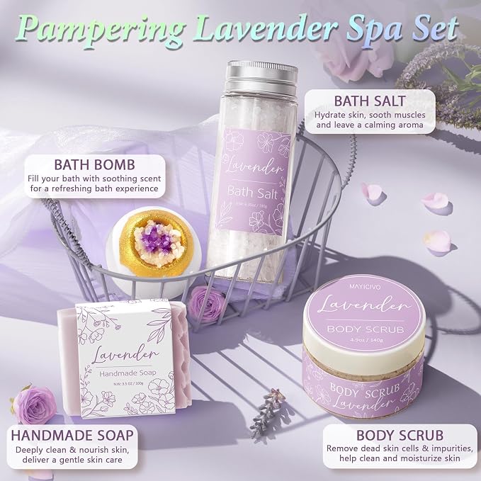 Spa Gifts for Women Bath Gift Set, Lavender Relaxing Spa Gift Baskets Home Bath - Image 5