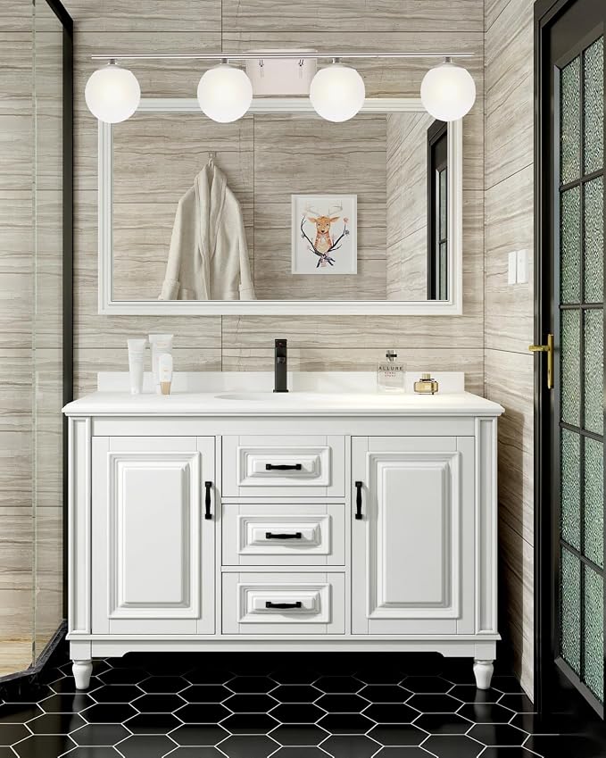 New Bathroom Vanity Light Fixtures 4 Lights Brushed Nickel Glass Shade Modern - Image 7
