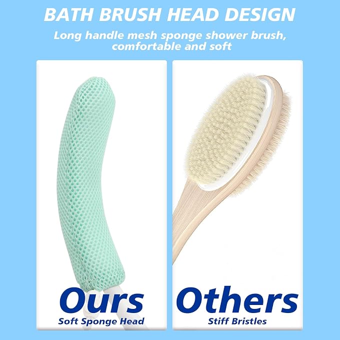 15.35" Back Bath Brush with Sponge, Back Scrubber Bath Mesh with Anti-Slip - Image 10