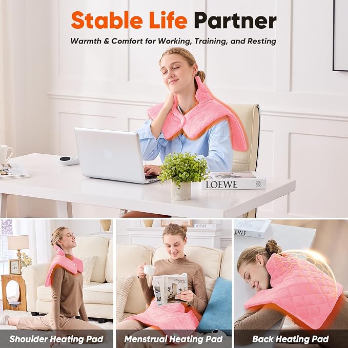 Pink Weighted Heating Pad for Neck Shoulders and Back, Mothers Day Gifts for - Image 5