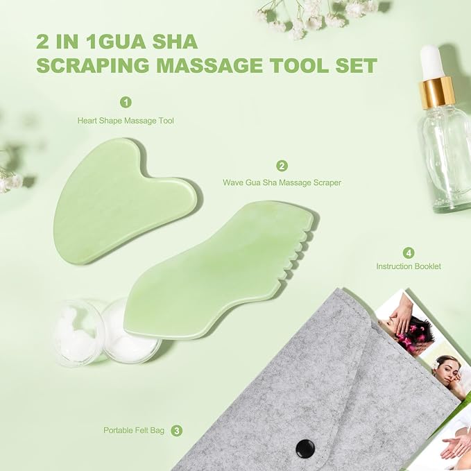2PCS Jade Stone Gua Sha Set Face Massager Jade Facial Tools Body Lymphatic - Image 6