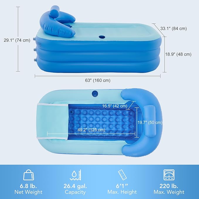 CO-Z Inflatable Adult Bath Tub, Free-Standing Blow Up Bathtub - Image 3