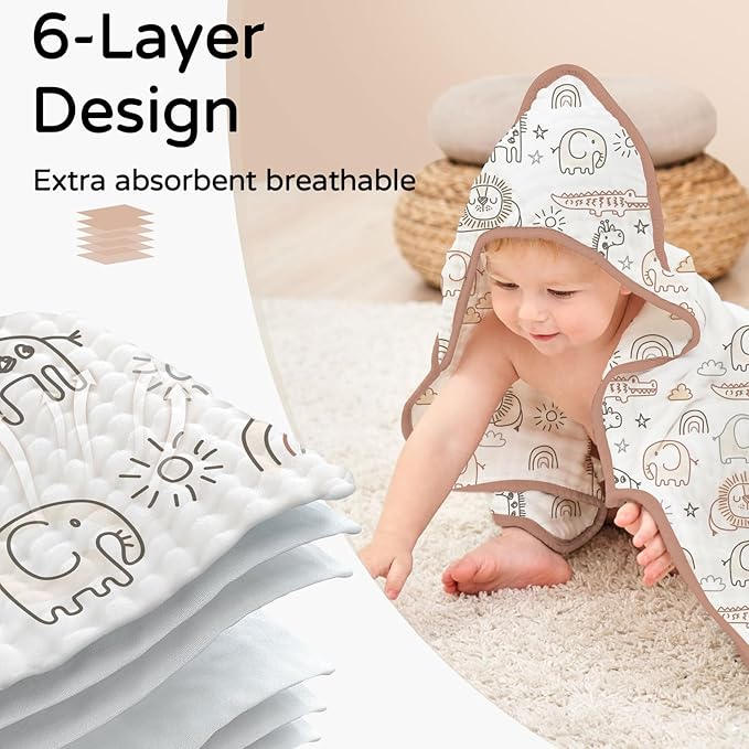 Yoofoss Hooded Baby Towels for Newborn 2 Pack 100% Muslin Organic Cotton Baby - Image 3