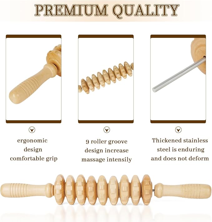 Liitrton Manual Wooden Fascia Massage Roller Trigger Points - Image 6